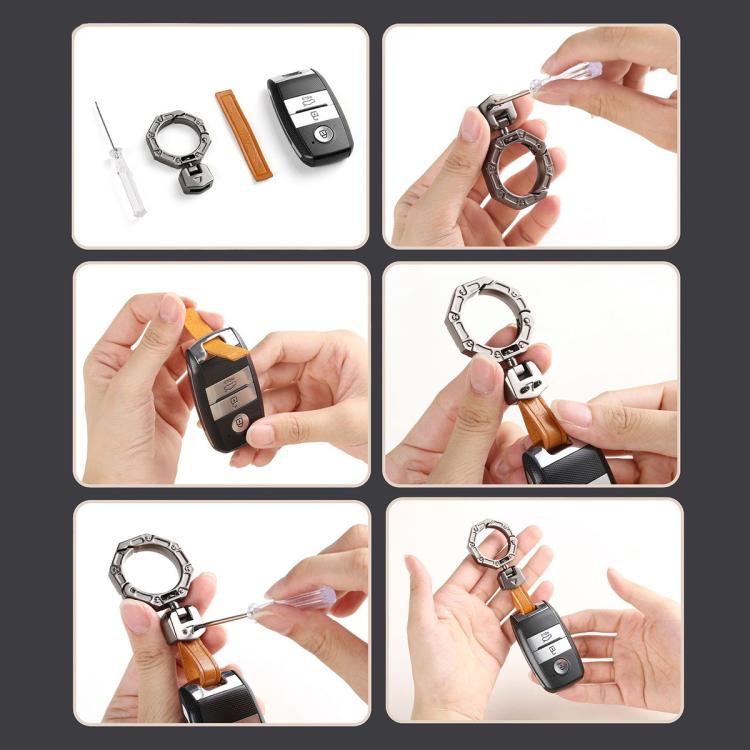 Hallmo Business Zinc Alloy Top-Layer Cowhide Key Chain Car Key Anti-Lost Pendant(Brown)