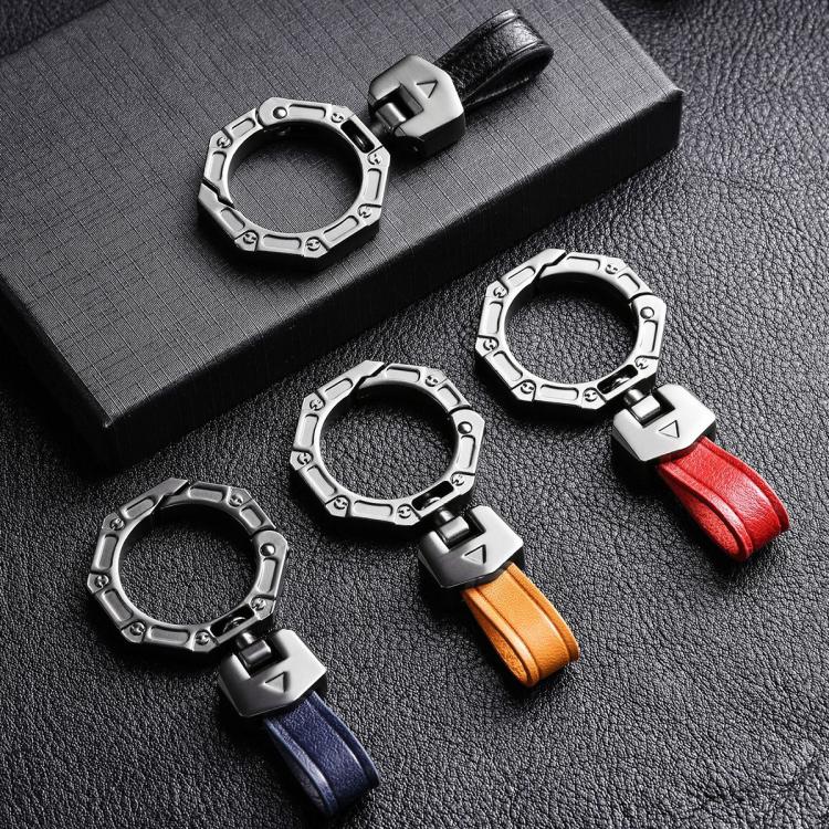 Hallmo Business Zinc Alloy Top-Layer Cowhide Key Chain Car Key Anti-Lost Pendant(Brown)
