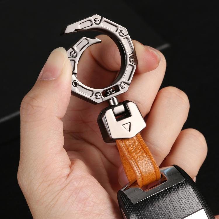 Hallmo Business Zinc Alloy Top-Layer Cowhide Key Chain Car Key Anti-Lost Pendant(Blue)