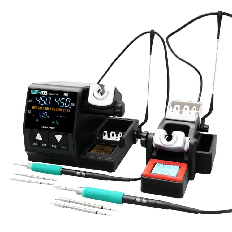 SUGON T60+TJ8+210/245 Handle+I/K/IS Tips x 6 Precision Soldering Station Soldering Iron Set Cell Phone Repair Soldering Tool(US Plug)