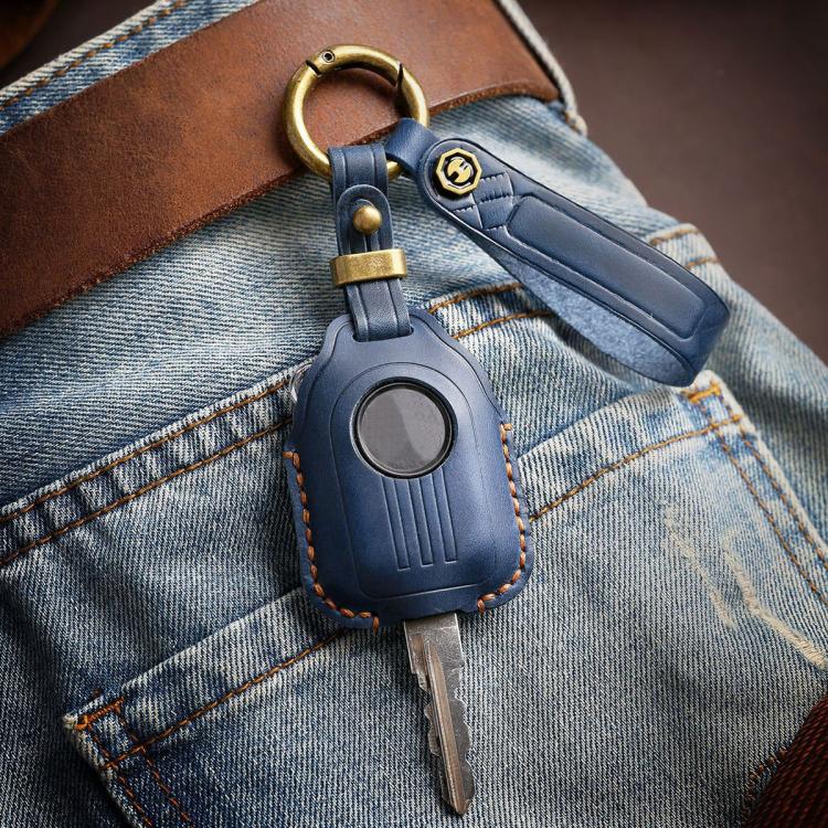 Hallmo For Peugeot Django 150 Motorcycle Natural Cowhide Key Protective Cover(Brown)
