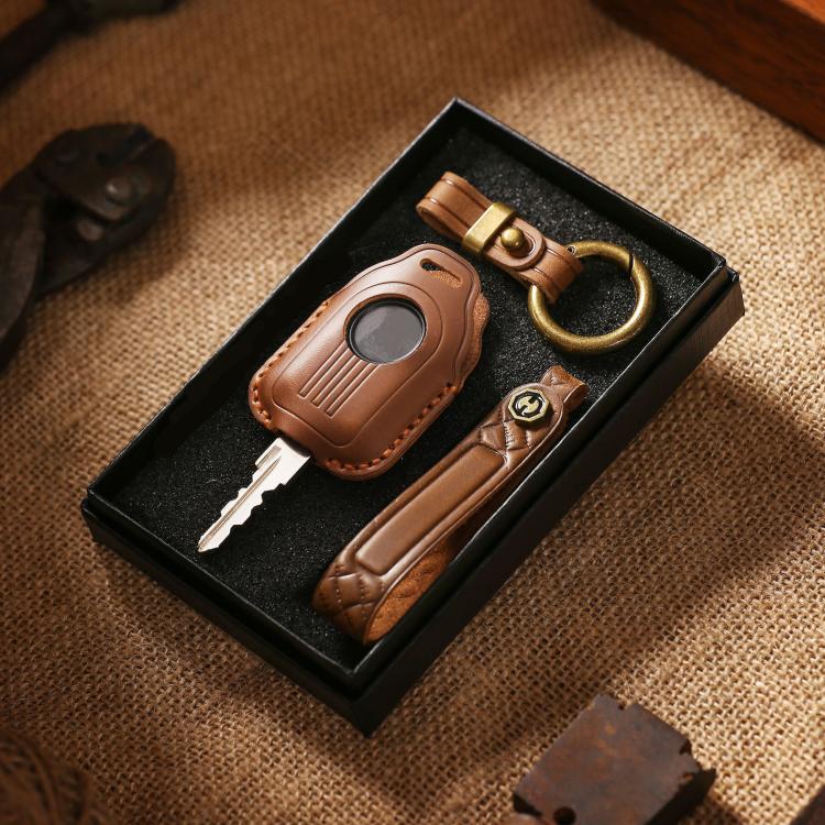 Hallmo For Peugeot Django 150 Motorcycle Natural Cowhide Key Protective Cover(Brown)