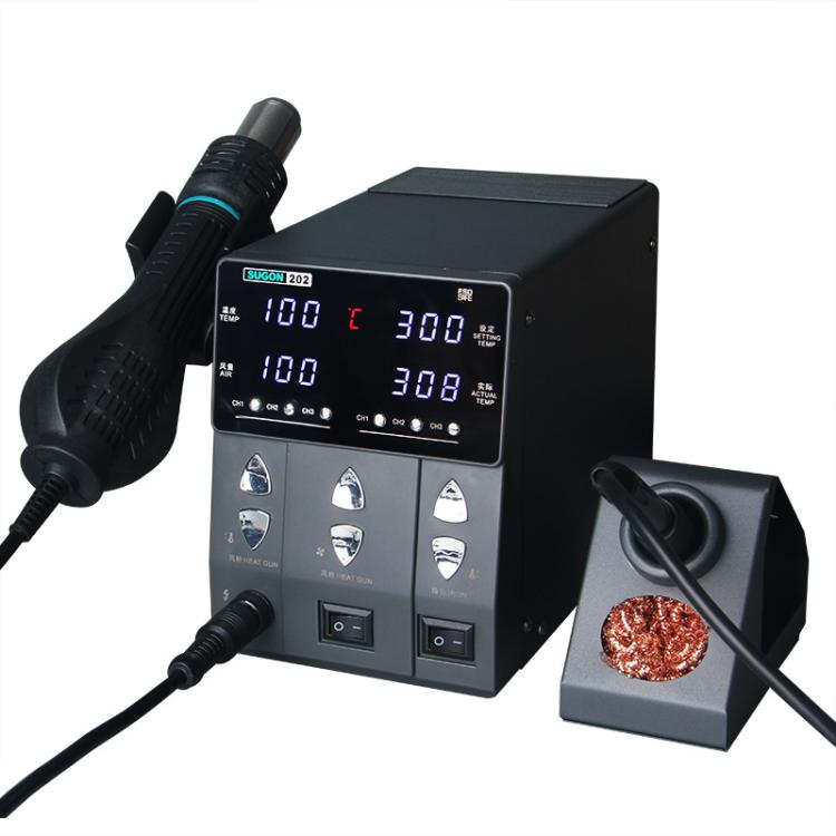 SUGON 202 2 In 1 Soldering Iron Dual Display Cell Phone Repair Hot Air Thermostat Soldering Station Combination Set EU Plug