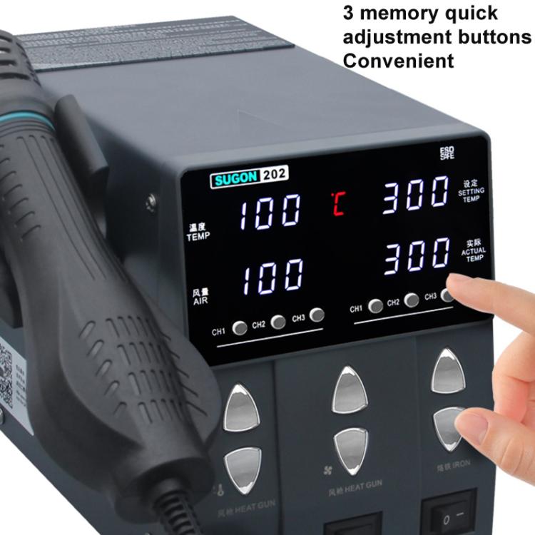 SUGON 202 2 In 1 Soldering Iron Dual Display Cell Phone Repair Hot Air Thermostat Soldering Station Combination Set US Plug