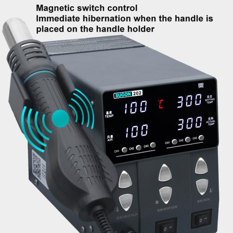 SUGON 202 2 In 1 Soldering Iron Dual Display Cell Phone Repair Hot Air Thermostat Soldering Station Combination Set EU Plug