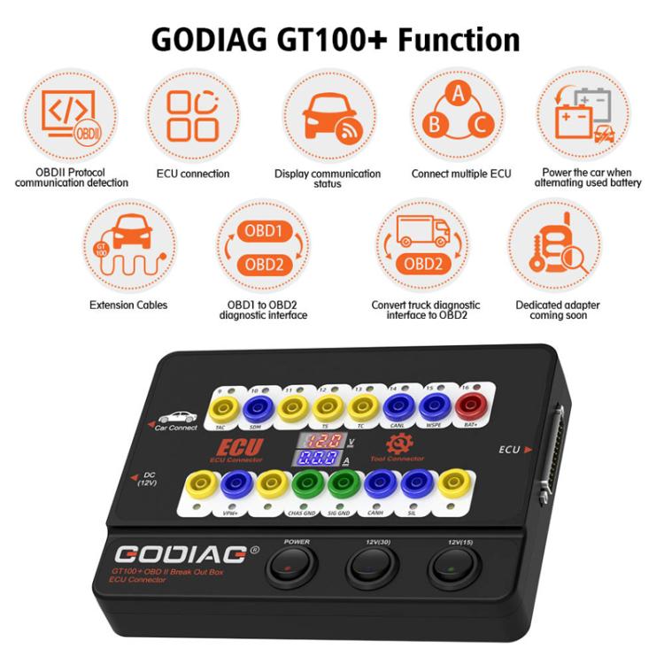 GODIAG GT100+ OBDII Breakout Box Diagnostic Port Tester ECU Bench Connector, UK Plug, UK Plug