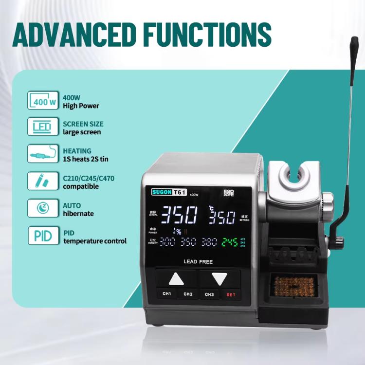 SUGON T61+T245 Handle+245 Tips x 3 Precision Soldering Station 400W High Power Soldering Iron(US Plug)
