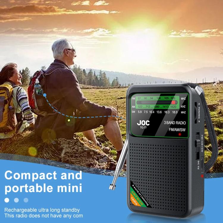 JOC TG-77 Mini FM / AM / SW Portable Full-Band Full-Channel Radio(Black)