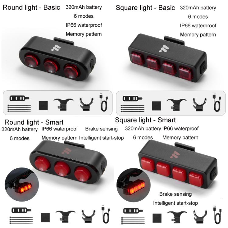 WEST BIKING Bicycle Night Riding Long Endurance Warning Brake Taillight, Style: Round Light Smart