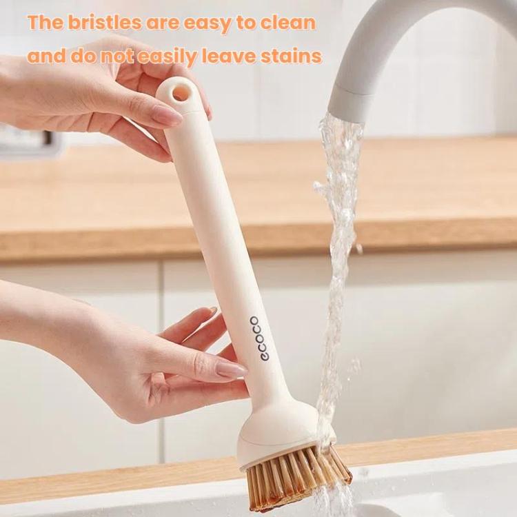 2pcs /Set ecoco Pot Washing Brush Short Handle Squeezeable + Long Handle Rotatable Household Dishwashing Brush(Simple White)
