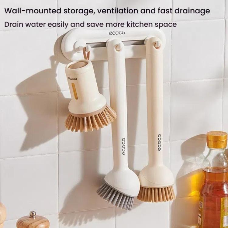 2pcs /Set ecoco Pot Washing Brush Short Handle Squeezeable + Long Handle Rotatable Household Dishwashing Brush(Cream Yellow)