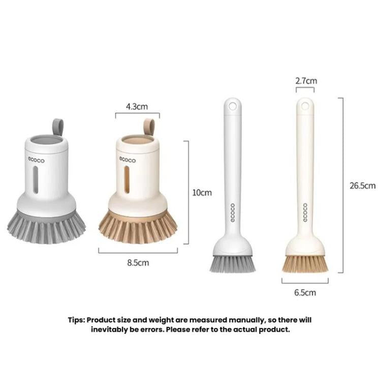 2pcs /Set ecoco Pot Washing Brush Short Handle Squeezeable + Long Handle Rotatable Household Dishwashing Brush(Simple White)