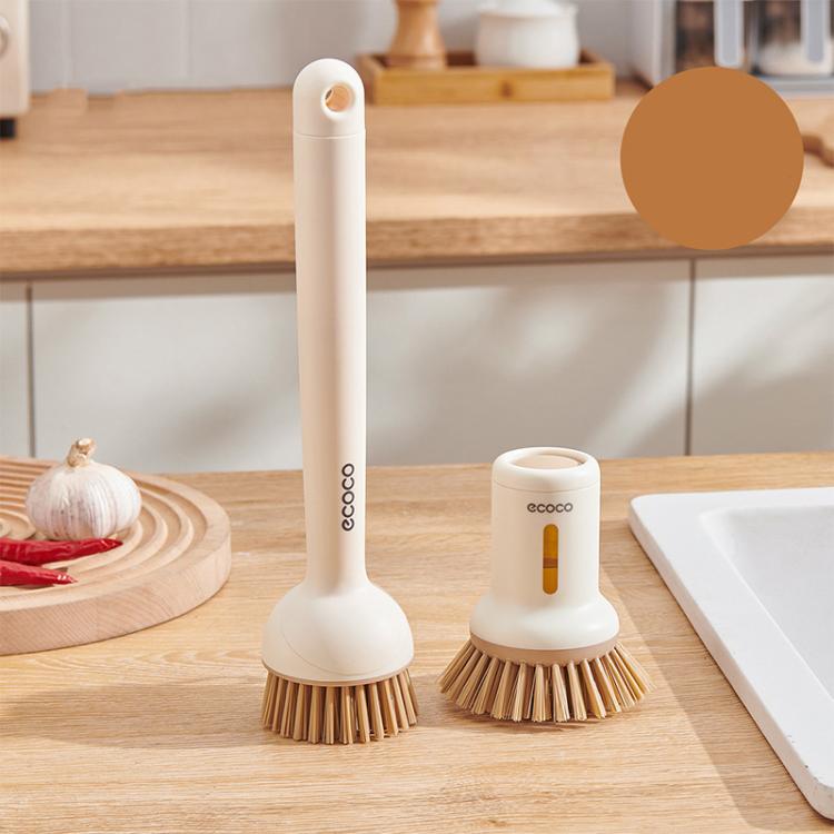 2pcs /Set ecoco Pot Washing Brush Short Handle Squeezeable + Long Handle Rotatable Household Dishwashing Brush(Simple White)