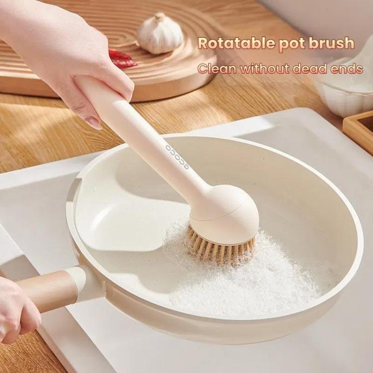 2pcs /Set ecoco Pot Washing Brush Short Handle Squeezeable + Long Handle Rotatable Household Dishwashing Brush(Simple White)