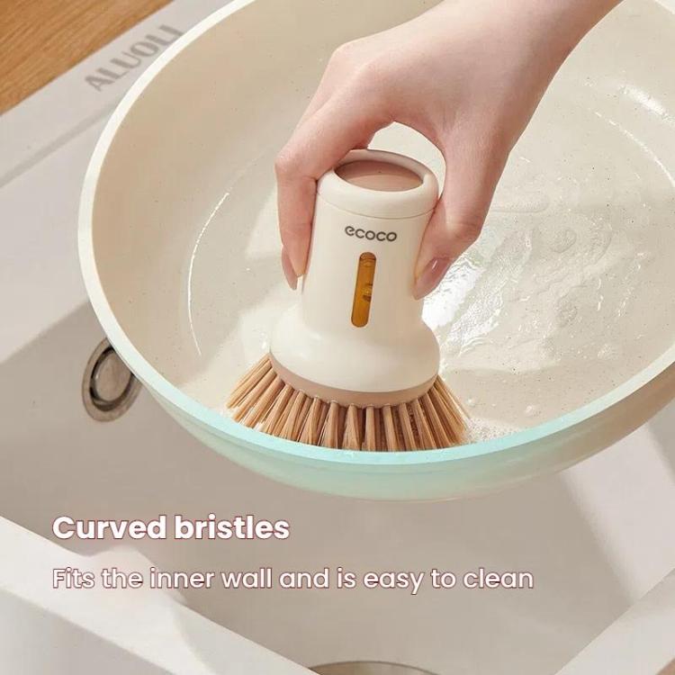 2pcs /Set ecoco Pot Washing Brush Short Handle Squeezeable + Long Handle Rotatable Household Dishwashing Brush(Cream Yellow)