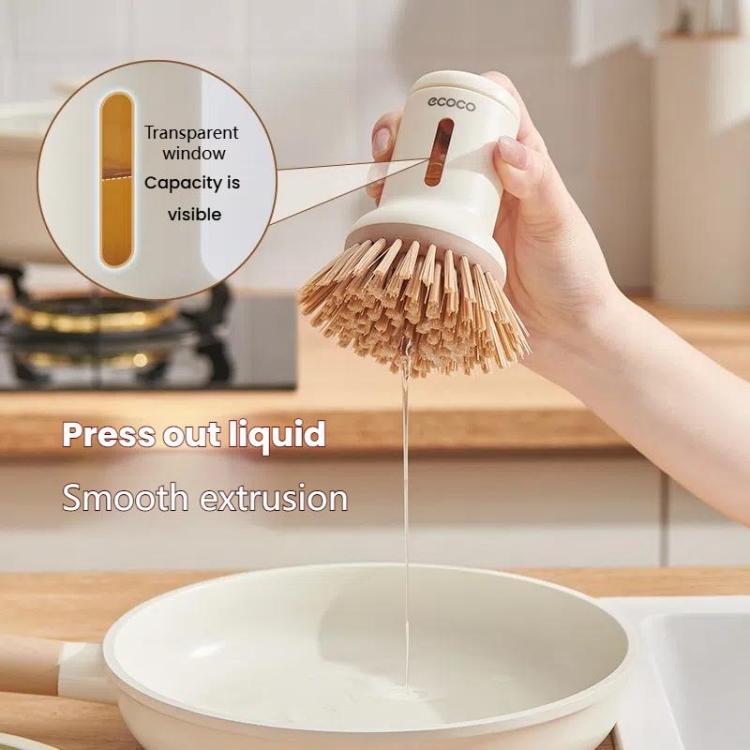 2pcs /Set ecoco Pot Washing Brush Short Handle Squeezeable + Long Handle Rotatable Household Dishwashing Brush(Cream Yellow)