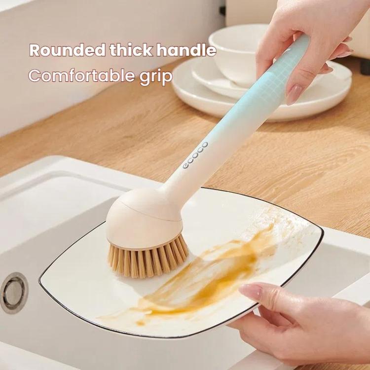 2pcs /Set ecoco Pot Washing Brush Short Handle Squeezeable + Long Handle Rotatable Household Dishwashing Brush(Cream Yellow)