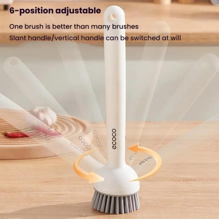 2pcs /Set ecoco Pot Washing Brush Short Handle Squeezeable + Long Handle Rotatable Household Dishwashing Brush(Cream Yellow)