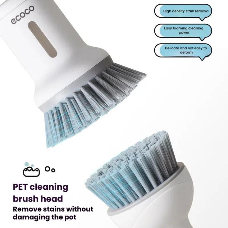 2pcs /Set ecoco Pot Washing Brush Short Handle Squeezeable + Long Handle Rotatable Household Dishwashing Brush(Cream Yellow)
