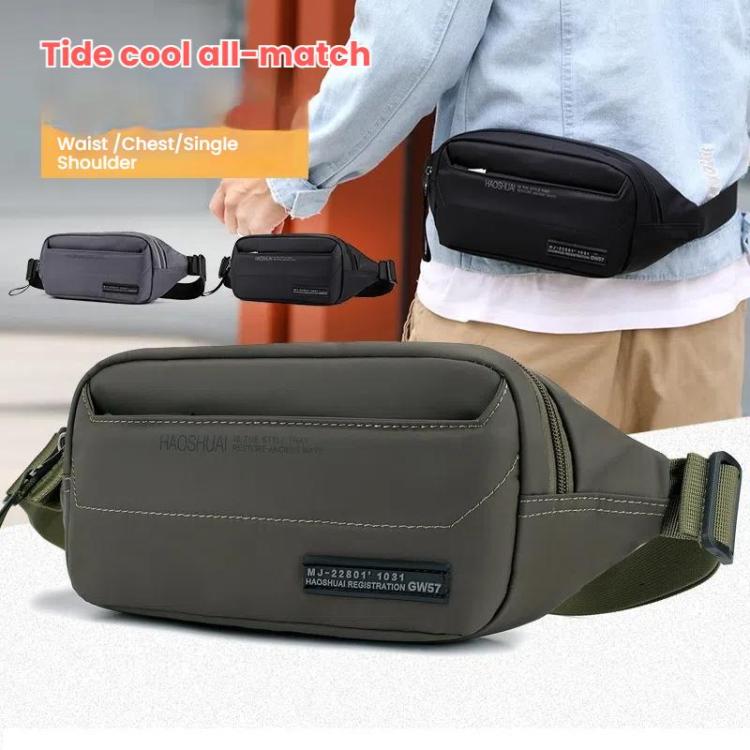 HAOSHUAI Men Outdoor Running Waist Bag Casual Chest Pouch Messenger Bag(Army Green)