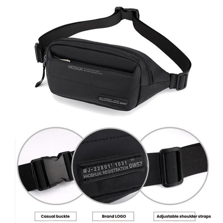 HAOSHUAI Men Outdoor Running Waist Bag Casual Chest Pouch Messenger Bag(Black)