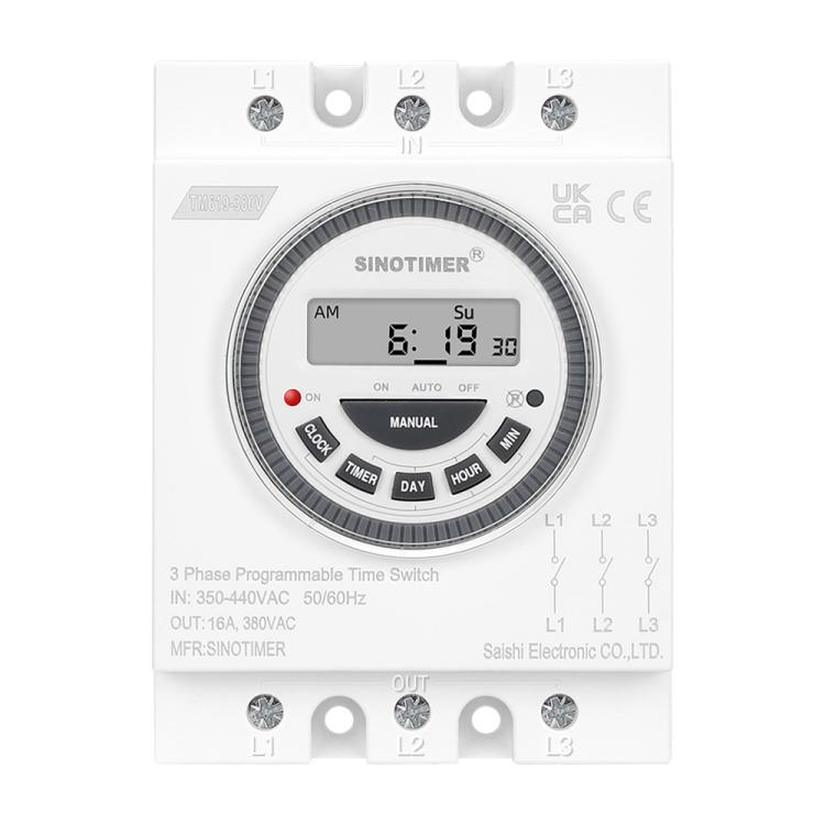 SINOTIMER TM619-380V 16A 3 Phase Timer Switch 7-Day Programmable Minimum Interval 1 Minute