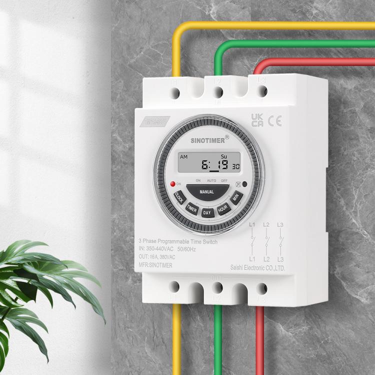 SINOTIMER TM619-380V 16A 3 Phase Timer Switch 7-Day Programmable Minimum Interval 1 Minute