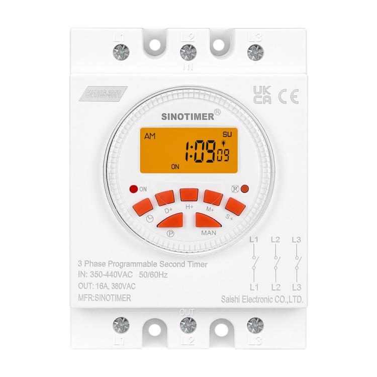 SINOTIMER CN109S-380V 16A  3 Phase Timer Switch 7-Day Programmable Minimum Interval 1s With Backlight