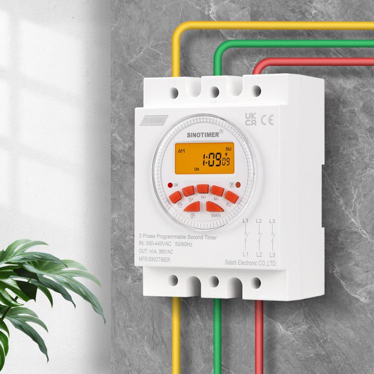 SINOTIMER CN109S-380V 16A  3 Phase Timer Switch 7-Day Programmable Minimum Interval 1s With Backlight