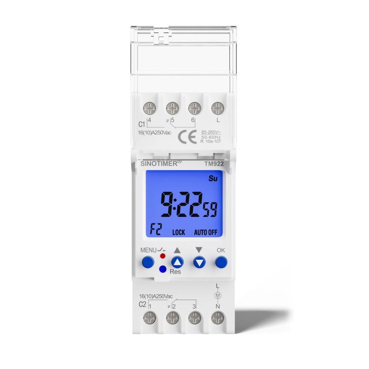 SINOTIMER  TM922-K 85-265V 16A 2-Way Dual-Channel Second Control 7-Day Timing Switch Module DIN Mounted Timer