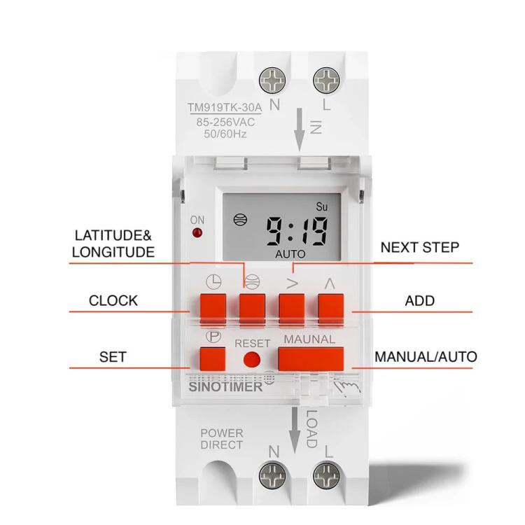 SINOTIMER  TM919TK-30A 85-265VAC Astronomical Time Switch For Automatic Calculation Of Sunrise And Sunset In Latitude And Longitude