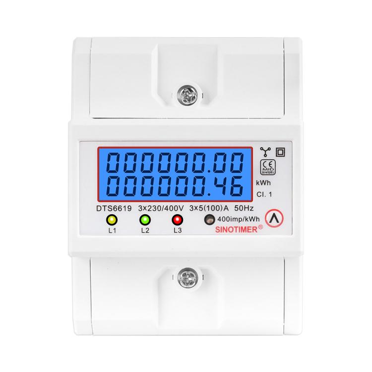 SINOTIMER DTS6619-046 100A 380V AC 3-phase 4 Wire Energy Meter Temporary Power Can Be Reset Din Rail Mounted