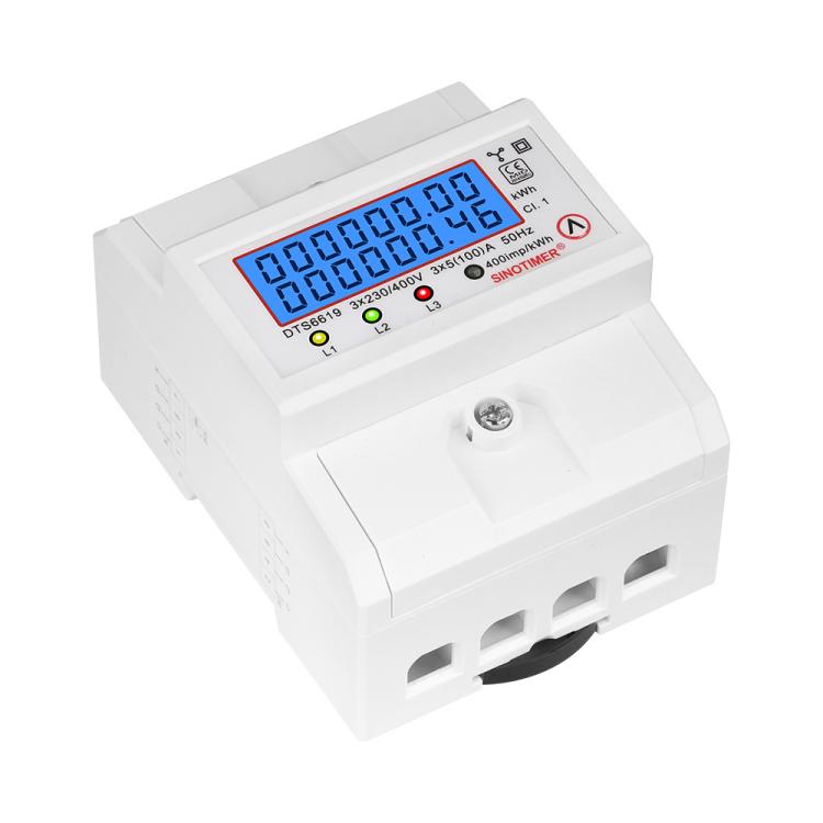 SINOTIMER DTS6619-046 100A 380V AC 3-phase 4 Wire Energy Meter Temporary Power Can Be Reset Din Rail Mounted