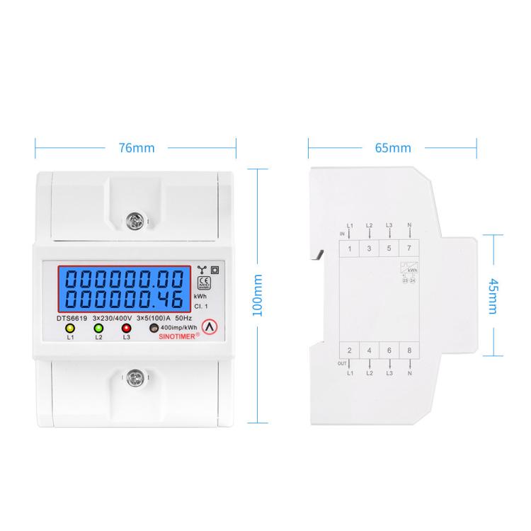 SINOTIMER DTS6619-046 100A 380V AC 3-phase 4 Wire Energy Meter Temporary Power Can Be Reset Din Rail Mounted