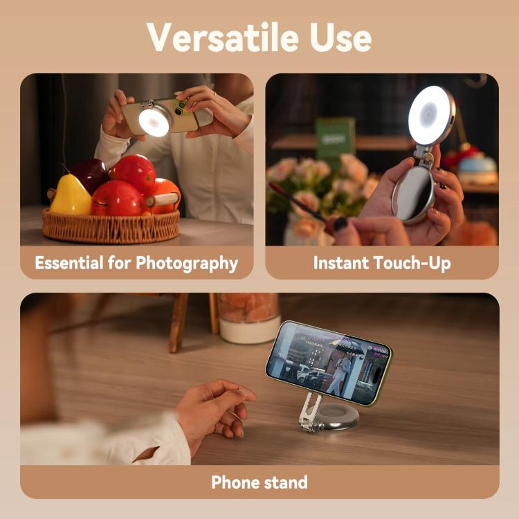 TELESIN S5-BGD-01 Mini Phone Magnetic Beauty Replacement Light Tri-Color Temperature Portable Selfie Mirror Rotating Stretching Pocket Lamp (Silver)
