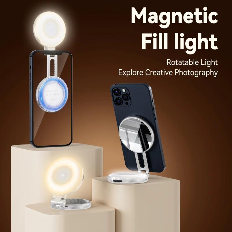 TELESIN S5-BGD-01 Mini Phone Magnetic Beauty Replacement Light Tri-Color Temperature Portable Selfie Mirror Rotating Stretching Pocket Lamp (Silver)
