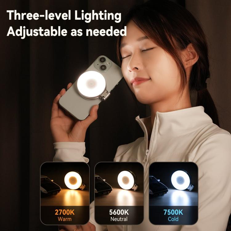 TELESIN S5-BGD-01 Mini Phone Magnetic Beauty Replacement Light Tri-Color Temperature Portable Selfie Mirror Rotating Stretching Pocket Lamp (Silver)