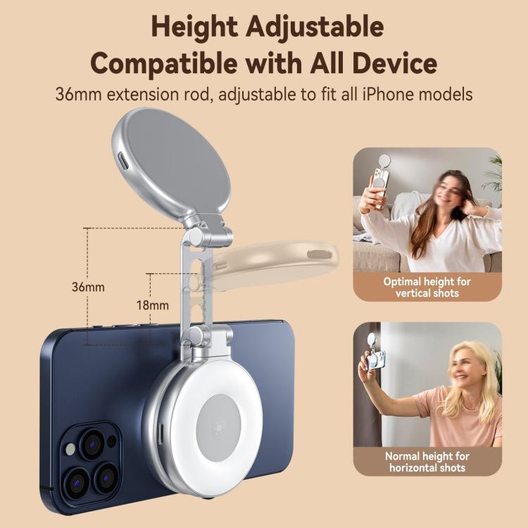 TELESIN S5-BGD-01 Mini Phone Magnetic Beauty Replacement Light Tri-Color Temperature Portable Selfie Mirror Rotating Stretching Pocket Lamp (Silver)