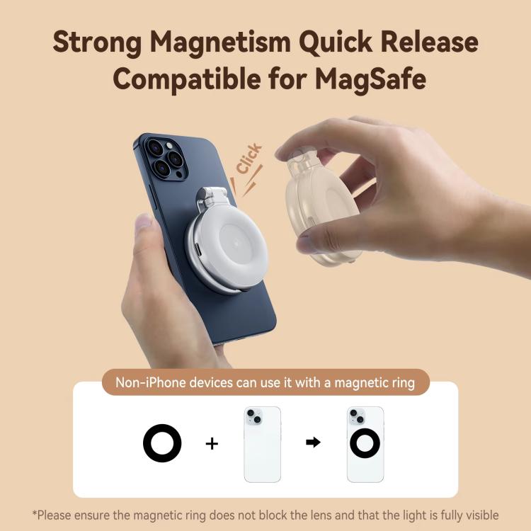 TELESIN S5-BGD-01 Mini Phone Magnetic Beauty Replacement Light Tri-Color Temperature Portable Selfie Mirror Rotating Stretching Pocket Lamp (Silver)
