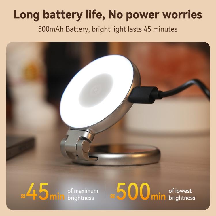 TELESIN S5-BGD-01 Mini Phone Magnetic Beauty Replacement Light Tri-Color Temperature Portable Selfie Mirror Rotating Stretching Pocket Lamp (Silver)