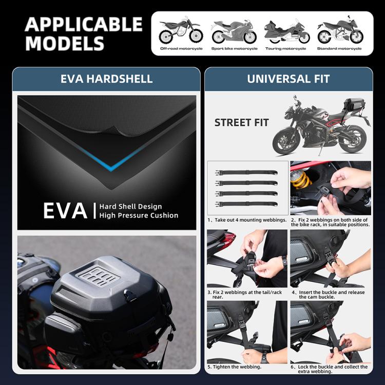 Rhinowalk MT2335 23L-35L Expandable Large-capacity EVA Hard Shell Motorcycle Tail Bag(Carbon Fiber)