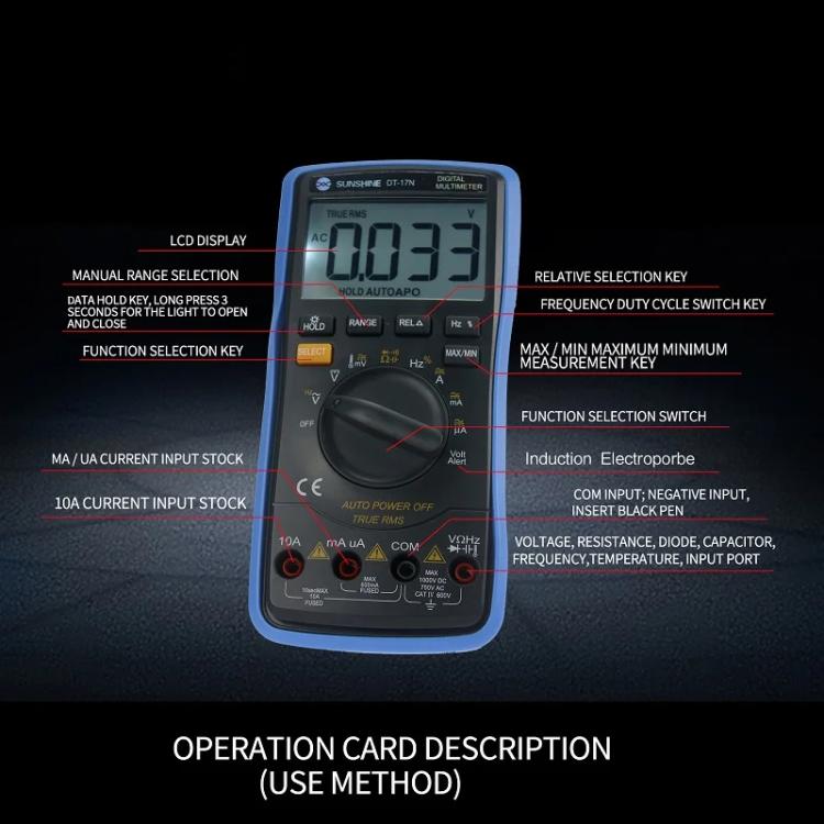 SUNSHINE DT-17N Auto Range Digital Multimeter LCD Display Tester Pen High Precision Measurement Of Capacitance Voltage Current