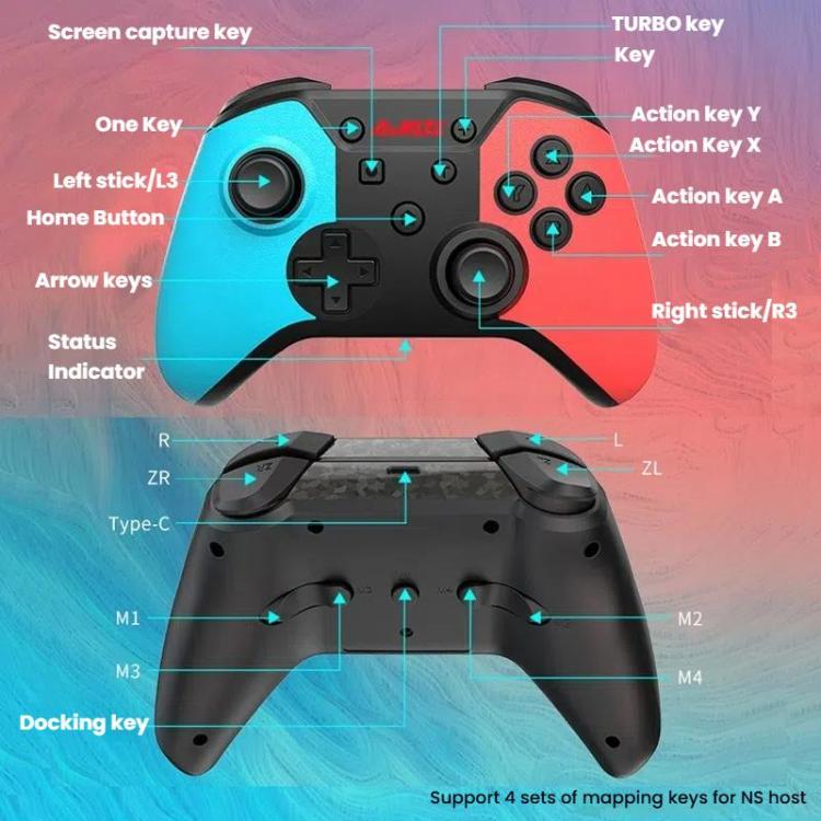 Ajazz AG180 Wireless Bluetooth + Wired Dual Mode Gamepad For Switch / PC / Android / IOS(Blue Red)