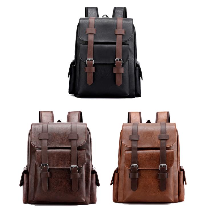 OUMANTU 975 PU Leather Large-capacity Travel Laptop Backpack Casual Schoolbag(Black)