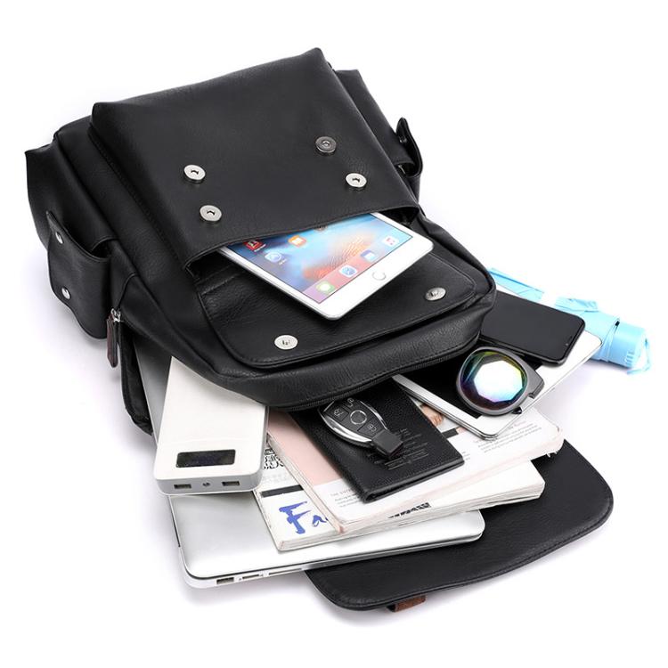 OUMANTU 975 PU Leather Large-capacity Travel Laptop Backpack Casual Schoolbag(Black)