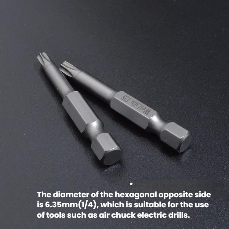 WEILIGU 5pcs 75mm T6 Magnetic S2 Pneumatic Air Bit Electric Drill Plum Blossom Head With Center Hole