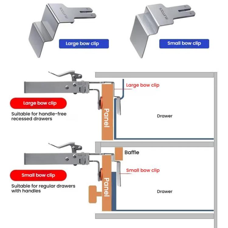 RUITOOL Stainless Steel Push Quick Drawer Clamp Adjustable Telescopic Woodworking Fixture Clamps, Spec: Small Bow Clip + 1pc Big Bow Clip Plate