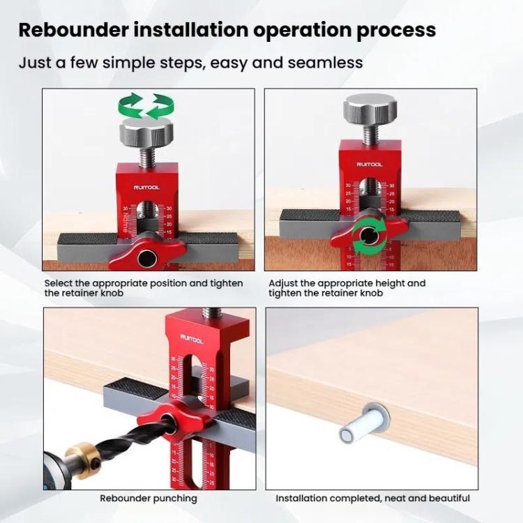 RUITOOL Cabinet Door Installation Locator Aids Adjustable Rebounder Punched Mounting Jig Leveling Device, Spec: With 10mm Drill + Brass Limit Ring