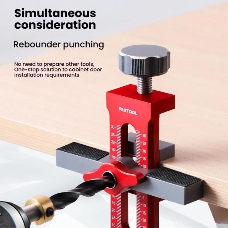 RUITOOL Cabinet Door Installation Locator Aids Adjustable Rebounder Punched Mounting Jig Leveling Device, Spec: With 10mm Drill + Brass Limit Ring