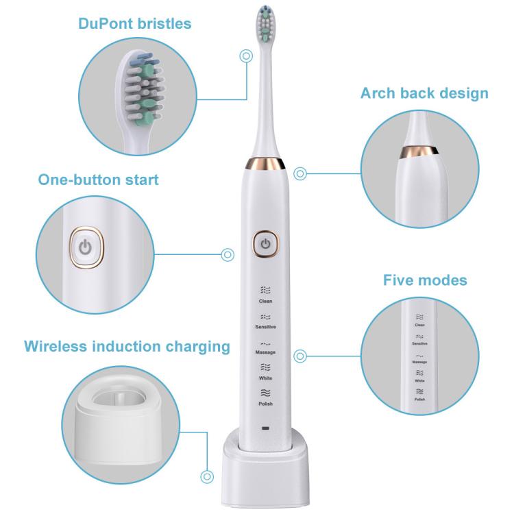 Sarmocare S100 IPX7 Waterproof Portable Sonic Electric Toothbrush with 8-brush Heads(Black)